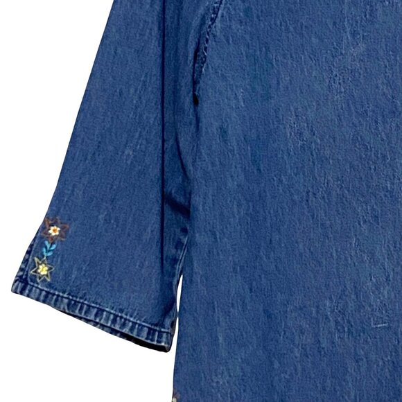 Vintage Embroidered Womens Denim Peasant Top L Blue Hippie Boho Bloomcore Granny - Picture 3 of 10